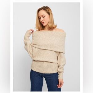 H&M Beige Alpaca Blend Slouchy Cowl Neck Oversized Pullover Sweater
